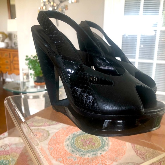 Velvet Angels Cutout Wedge Platform Slingback Heels - Picture 5 of 10